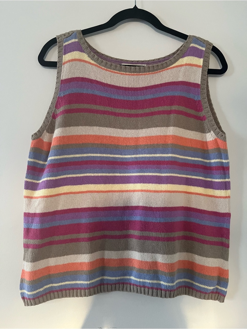 Vintage 90s Eddie Bauer Striped 100% Cotton Sweater Vest XL Multicolor Granola